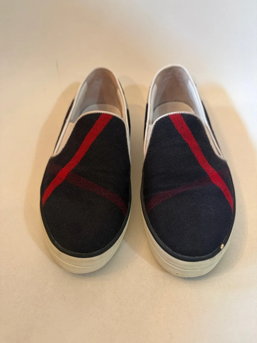 Burberry Women's Navy Slip-On Sneakers with Red Stripe 37.5 7.5 - Picture 5 of 12